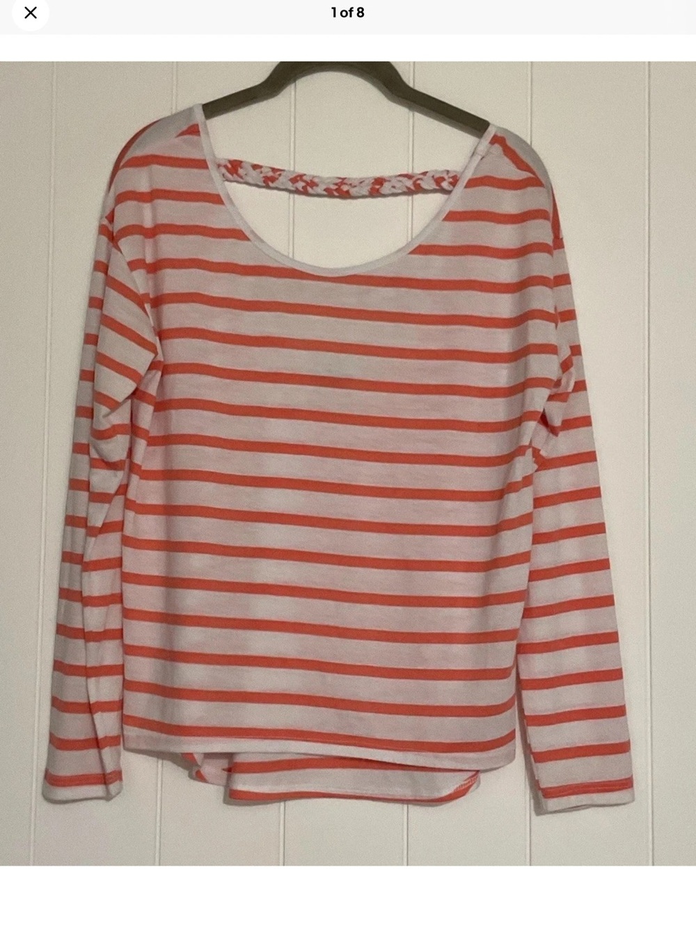 Japna Women's M White/Orange Striped Knit Long Sleeve Scoop Neck Top